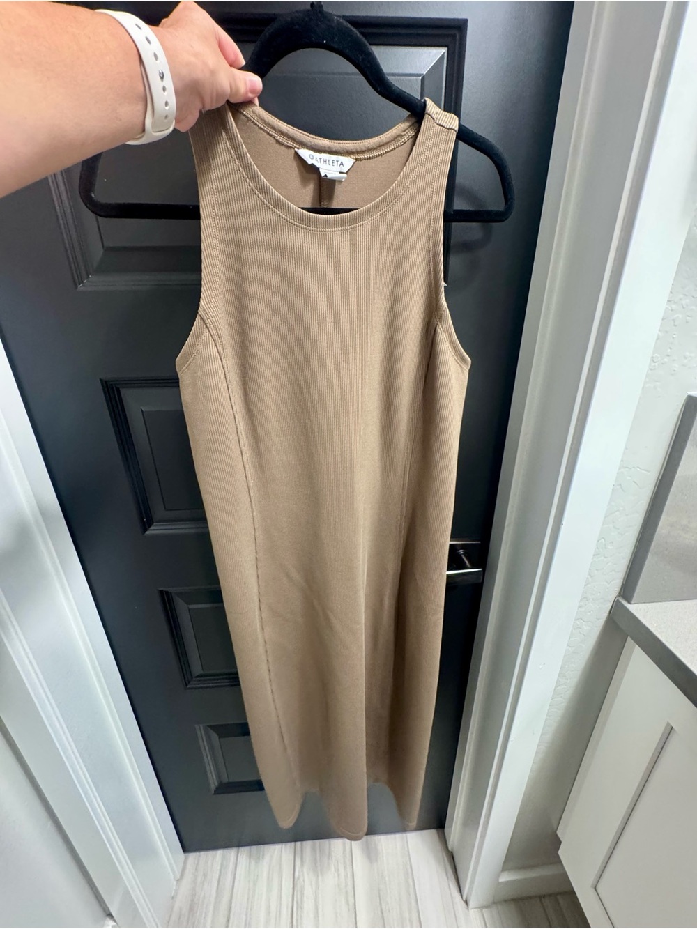 Athleta Seasoft Ribbed Midi Dress in EUC size M Color Clay